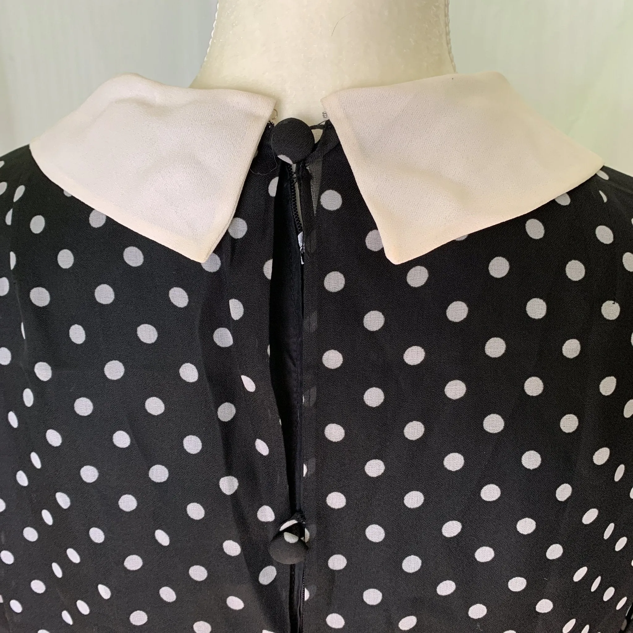 1960s Mod Babydoll Dress in Black Georgette with White Polka Dots. Instant Classic Party Dress.