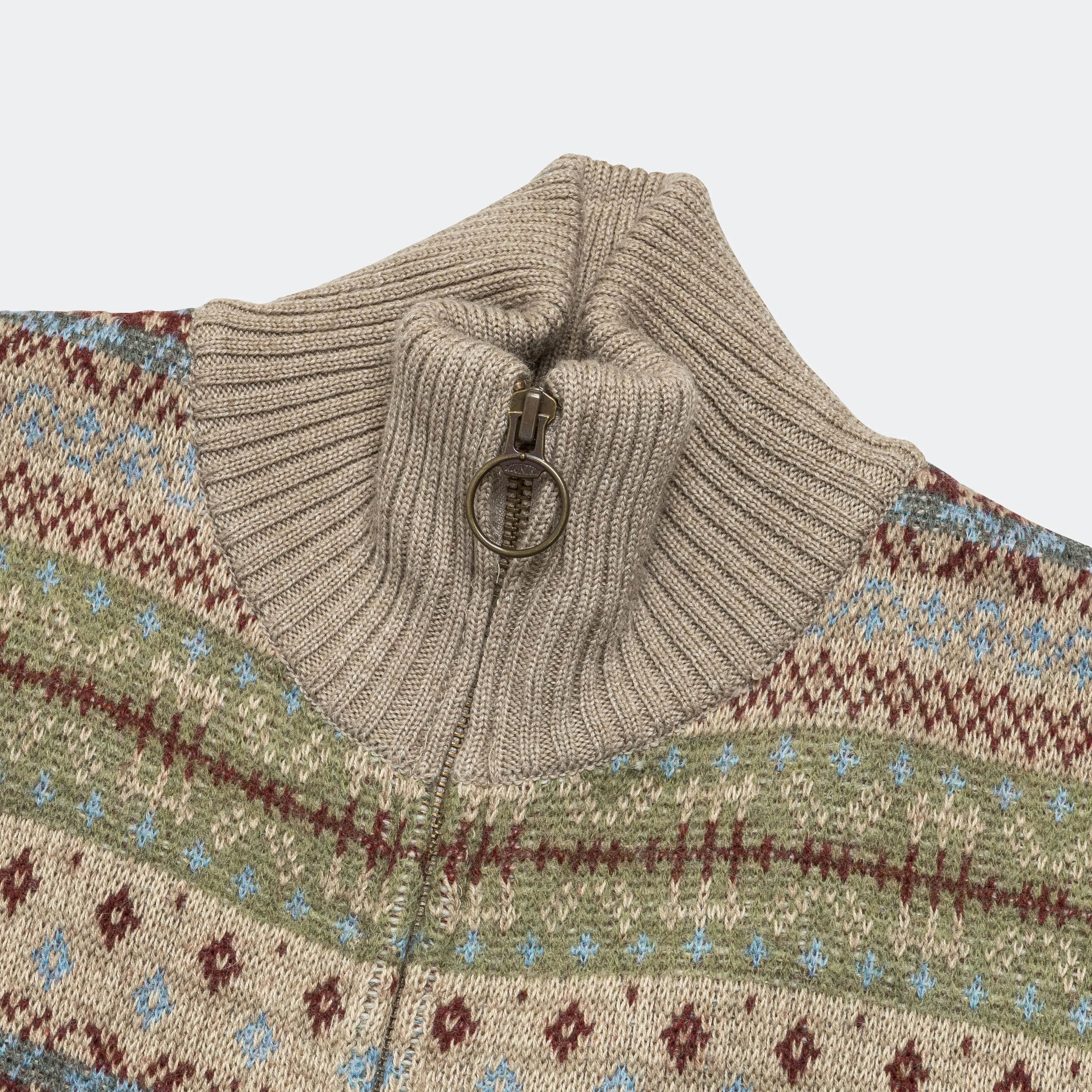 7G Wool FairIsle BONE ZIP Short Cardigan - Sax