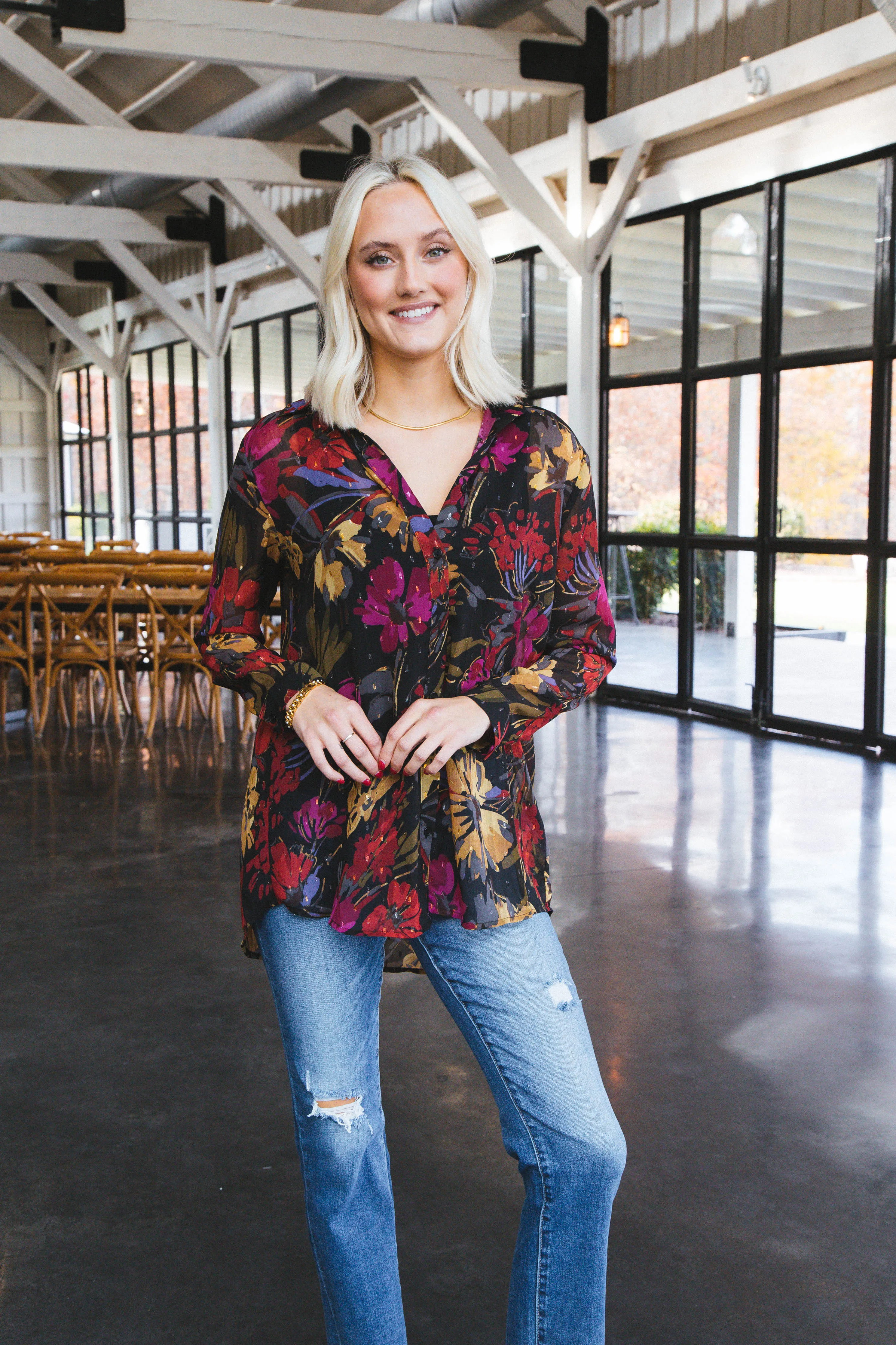 Among the Stars Button Down Top, Black Multi | Sadie & Sage