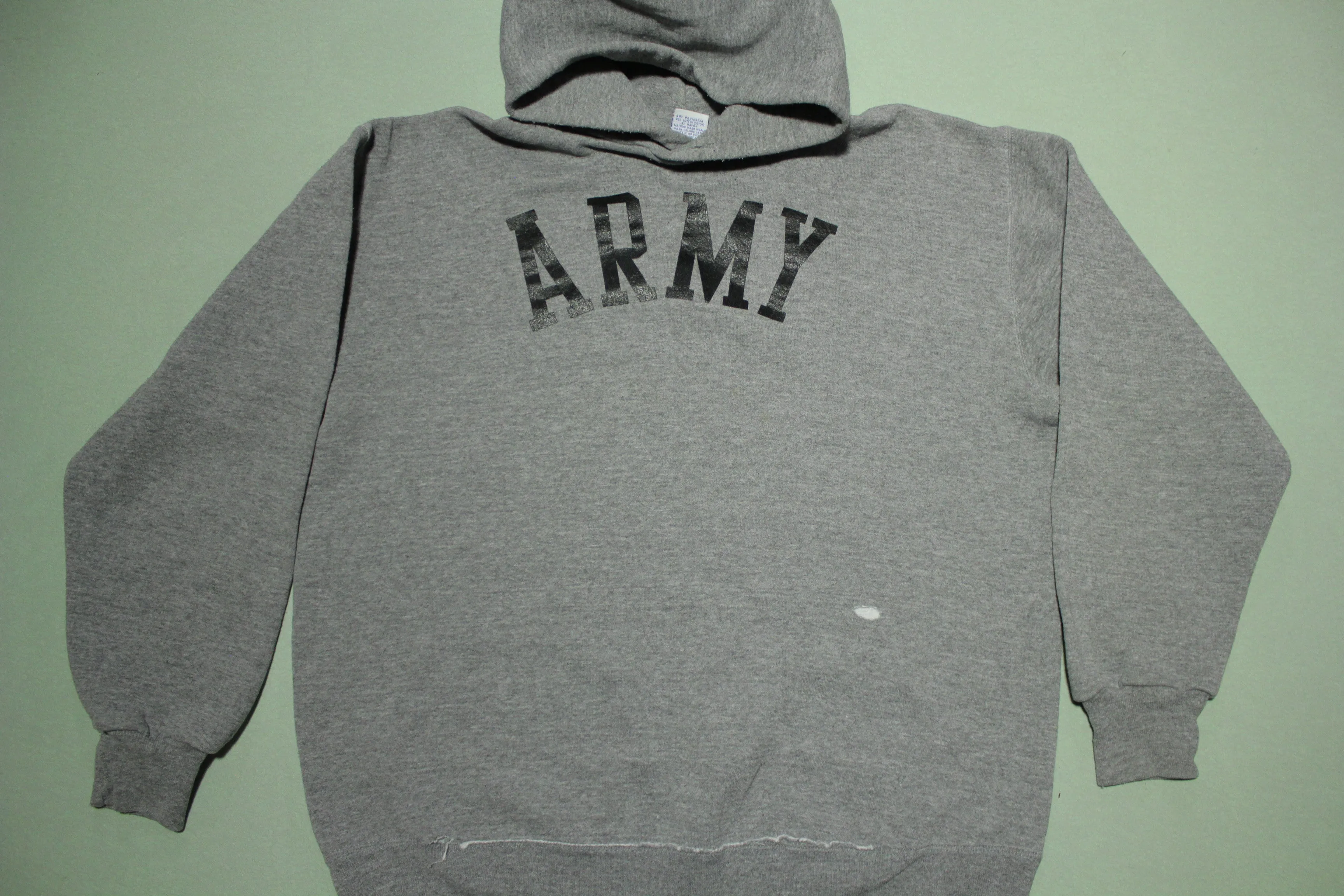 Army Heathered Gray Big Spellout Vintage 90's Russell Crewneck Hoodie Sweatshirt