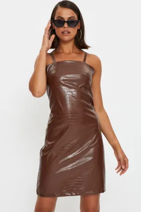 Beige Faux Leather Dress