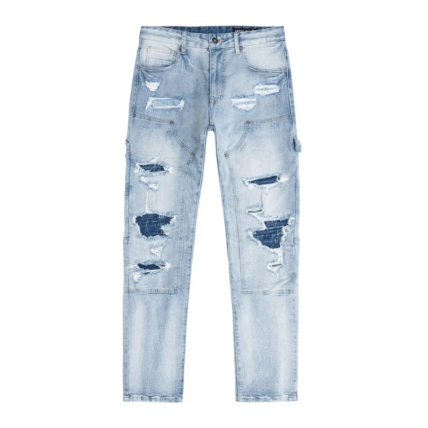 Big and Tall Rip & Repair Double Knee Jeans - Montauk Blue