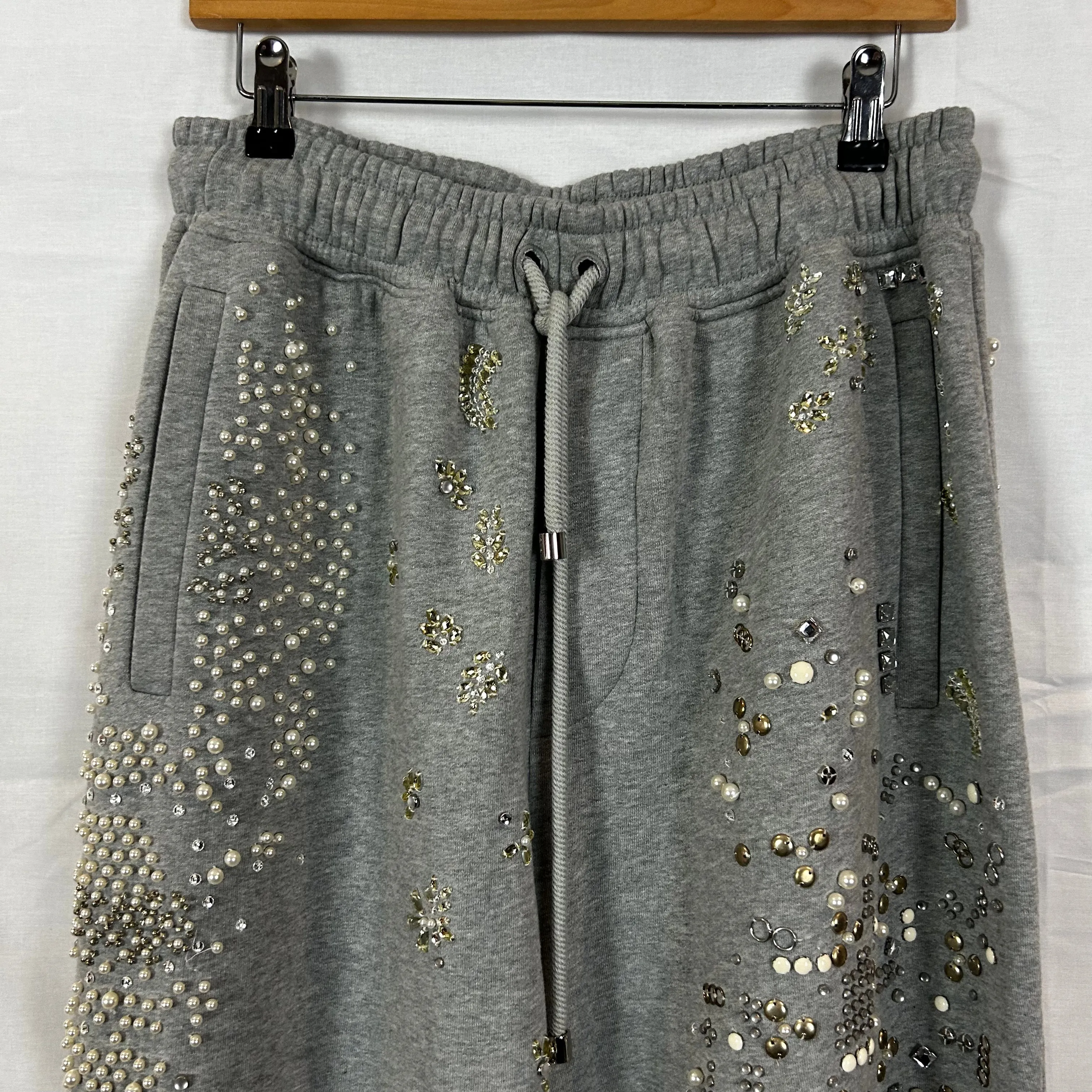 Burberry New Pearl & Crystal Embellished Grey Sweatpants S