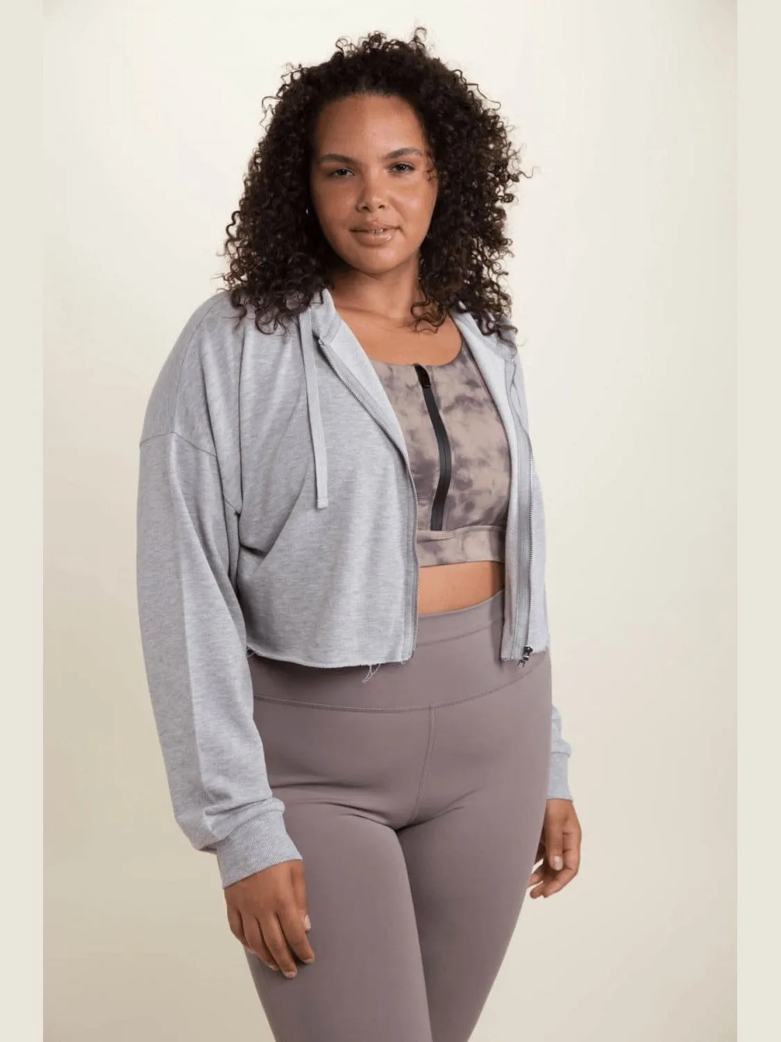 Crop Hoodie Zip-Up French Terry Jacket (Curvy)