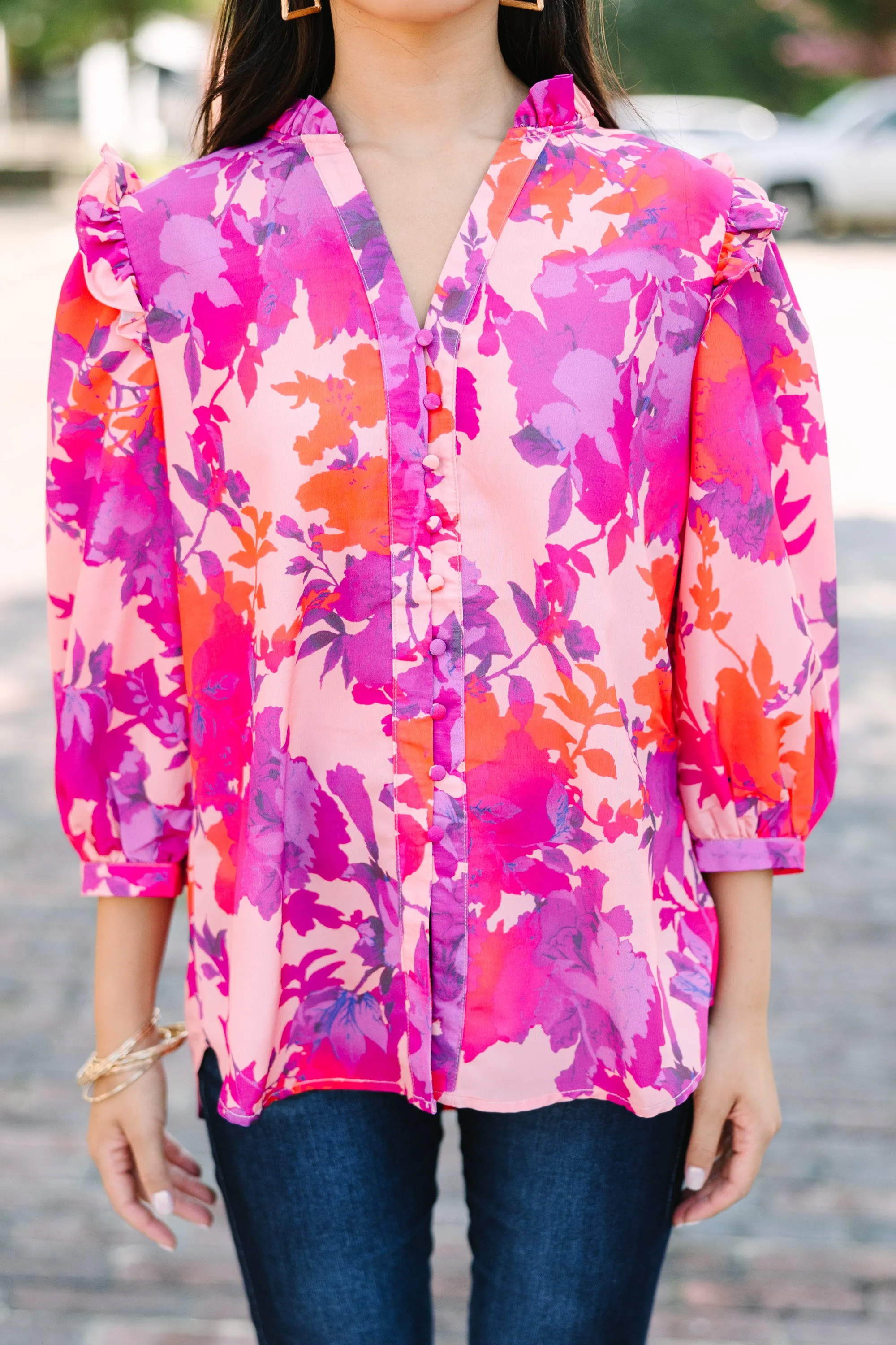 Do What's Right Fuchsia Pink Floral Blouse