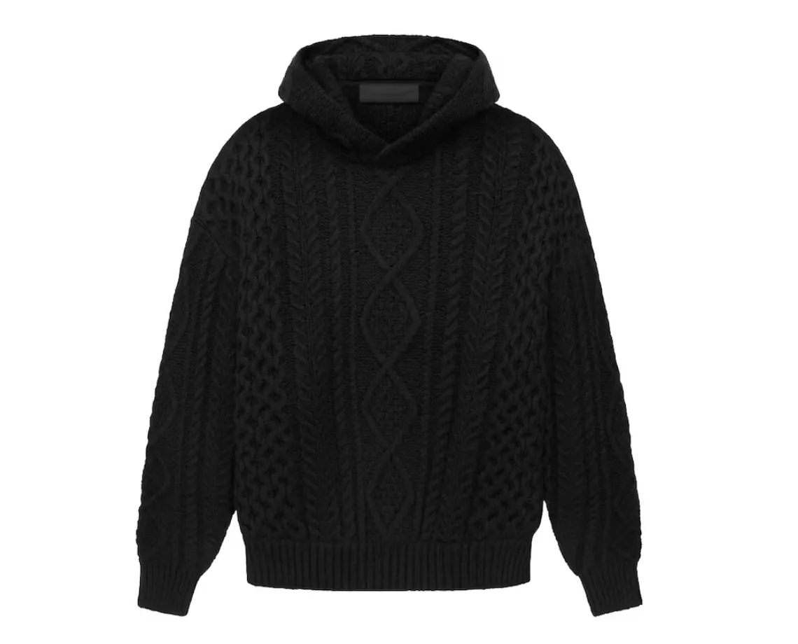 Fear of God Essentials Black Cable Knit Hoodie (Black)