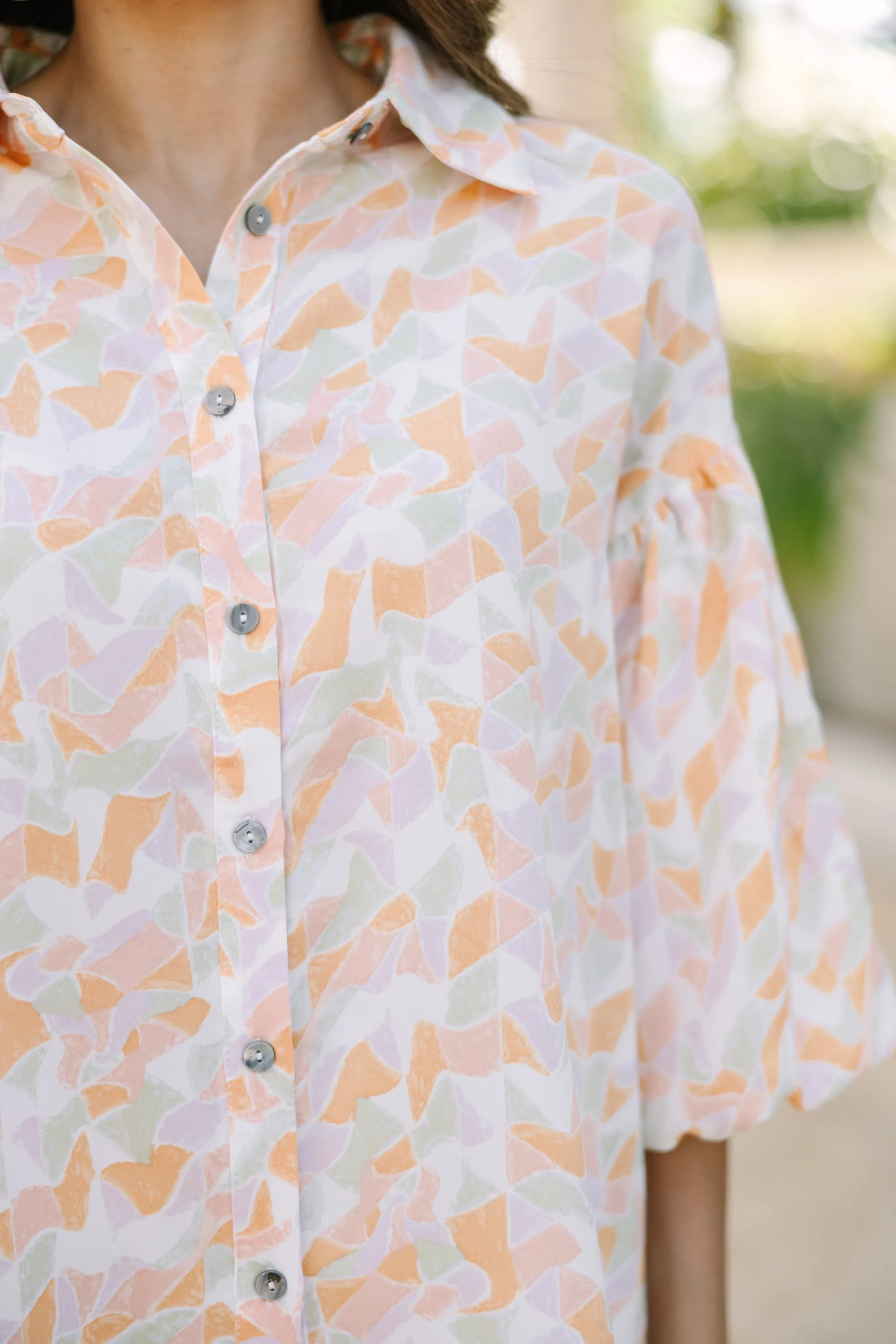 First Impressions Peach Pink Abstract Blouse