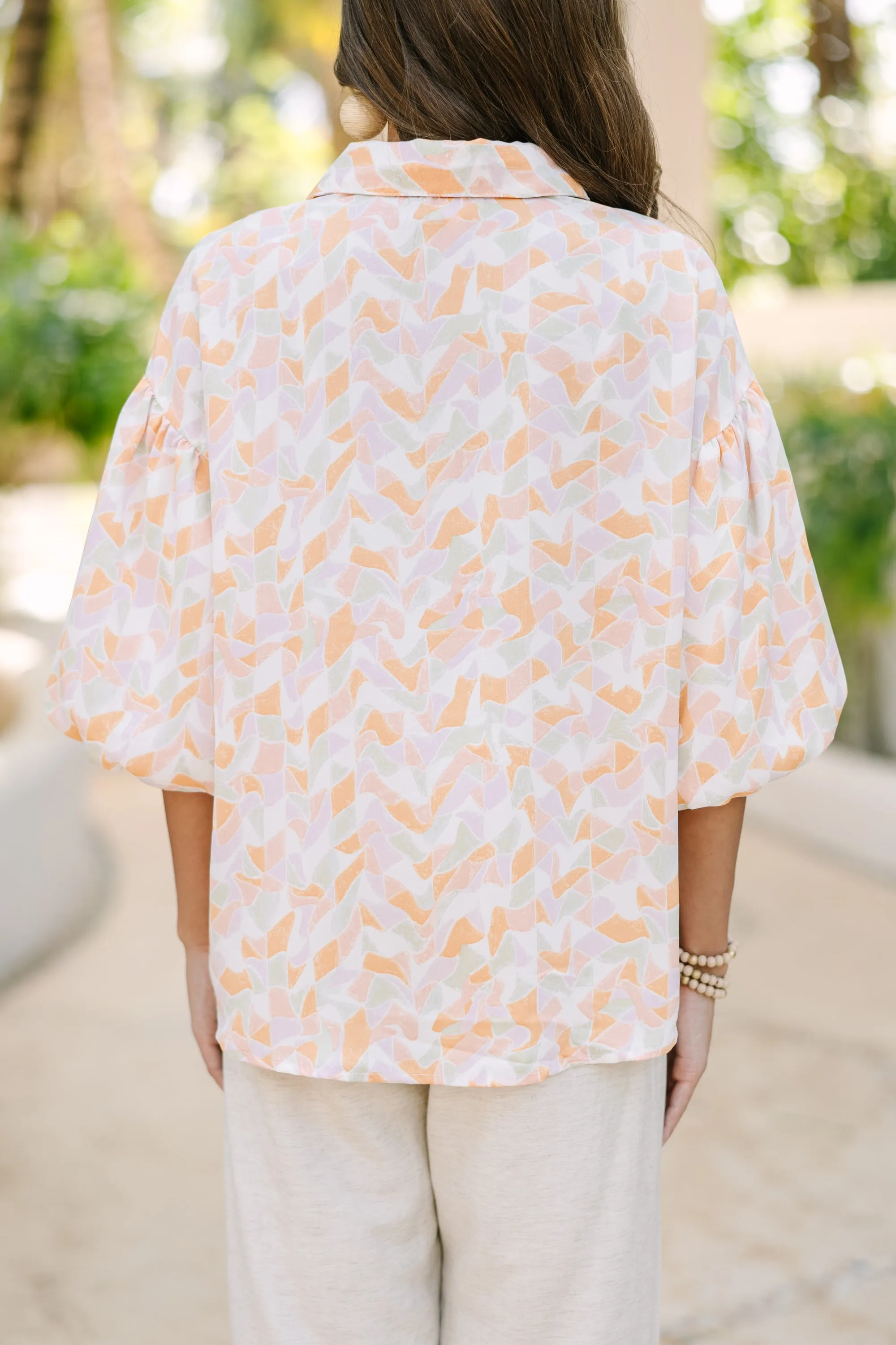 First Impressions Peach Pink Abstract Blouse