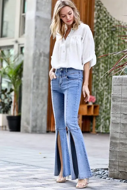 Front Slit Denim Pants-FINAL SALE