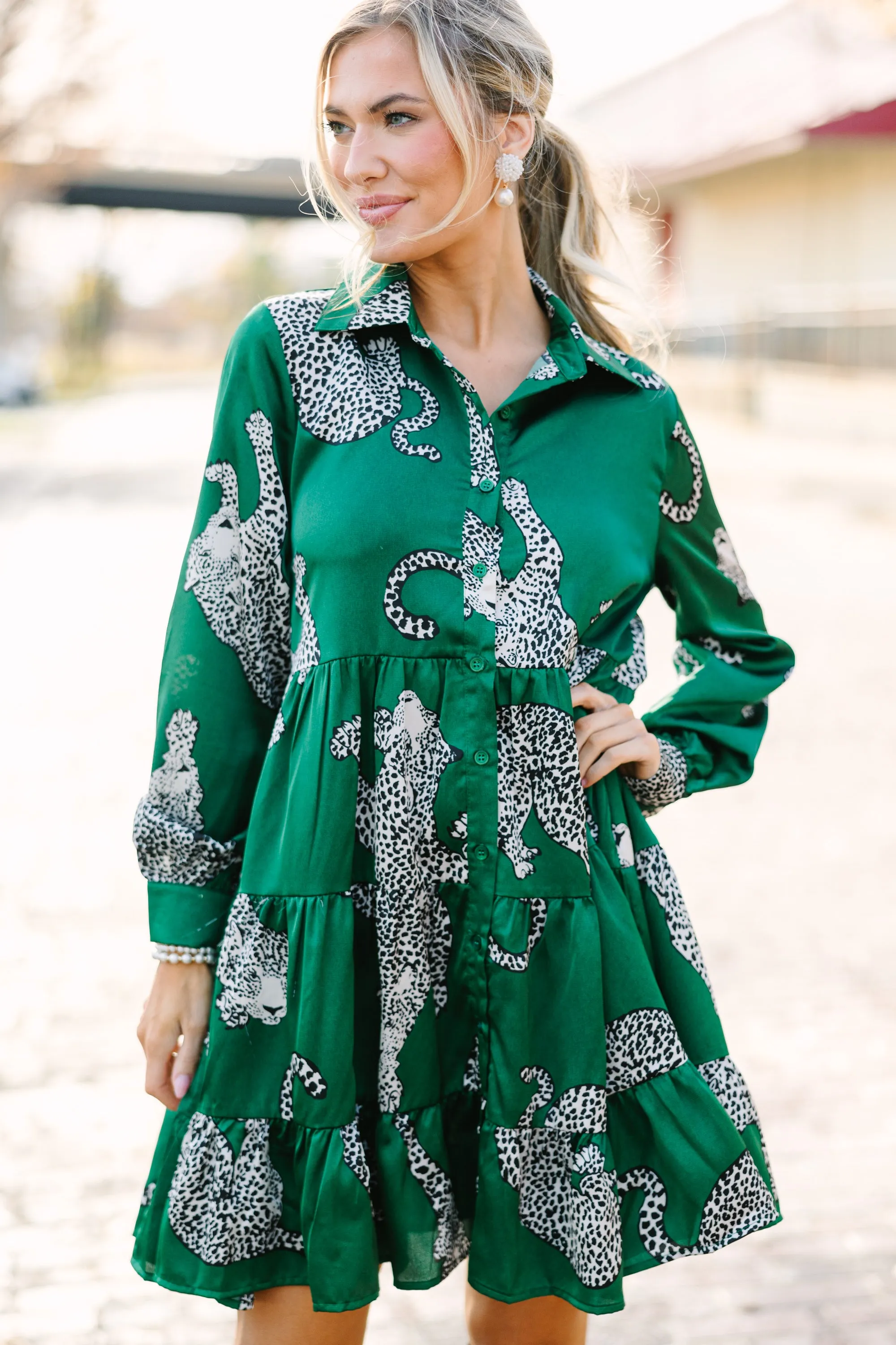 Give Your All Green Leopard Dress