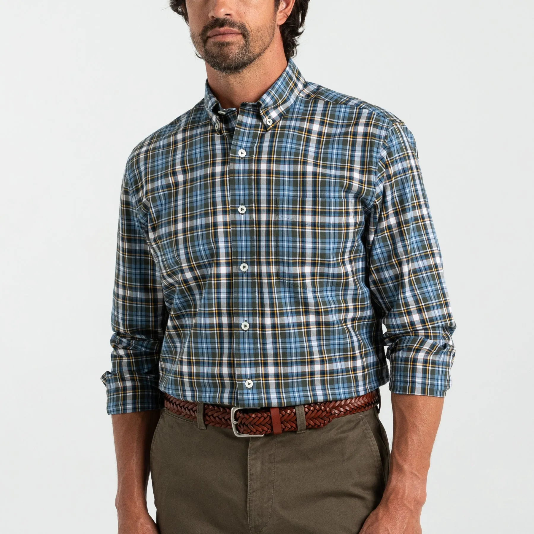 Hamlett Plaid Cotton Twill Sport Shirt