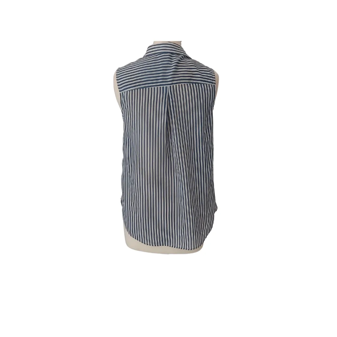 H&M Navy & White Striped Collared Sleeveless Semi-sheer shirt | Gently Used |