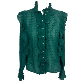 Isabel Marant Etoile Emerald Tufted Cotton Frill Shirt S