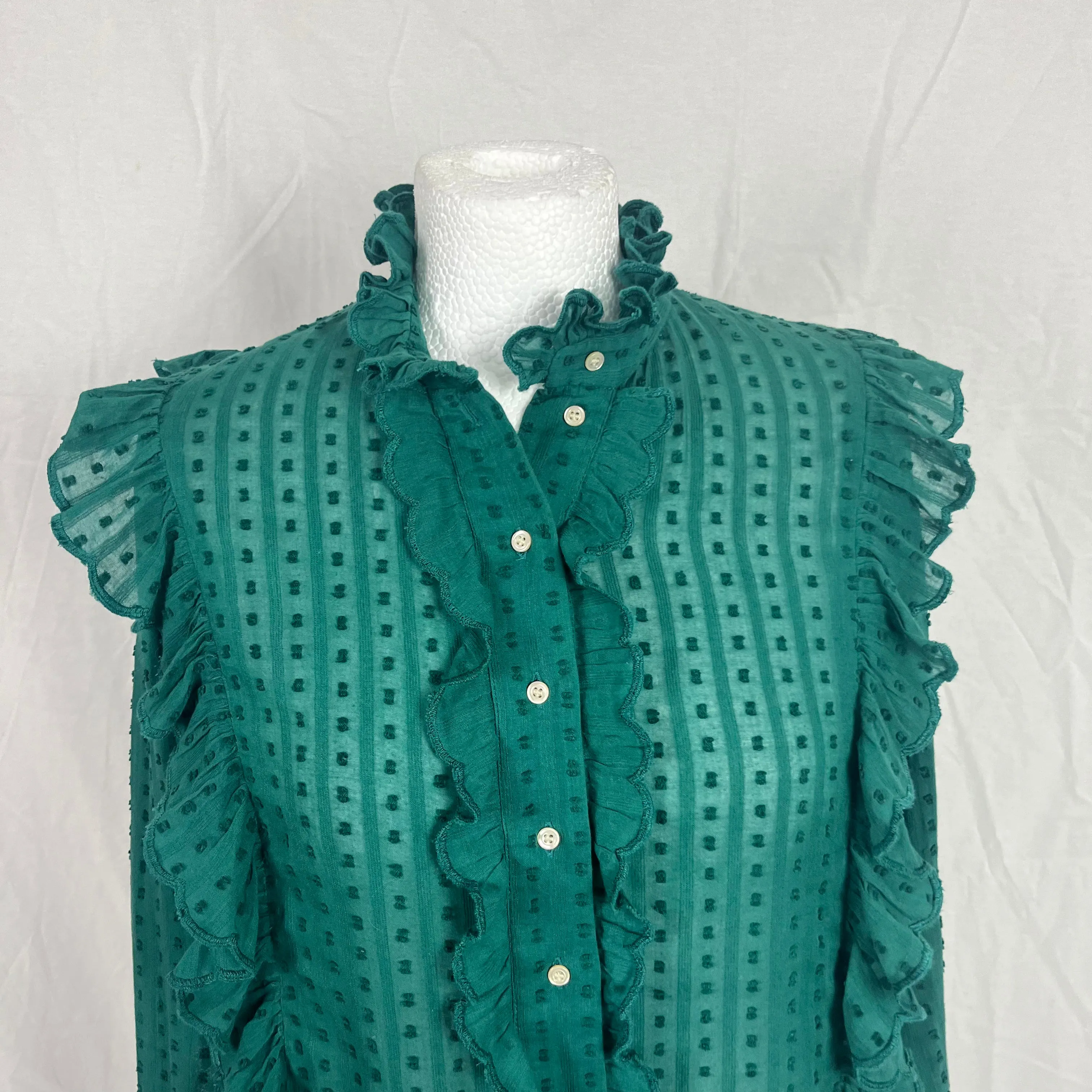 Isabel Marant Etoile Emerald Tufted Cotton Frill Shirt S