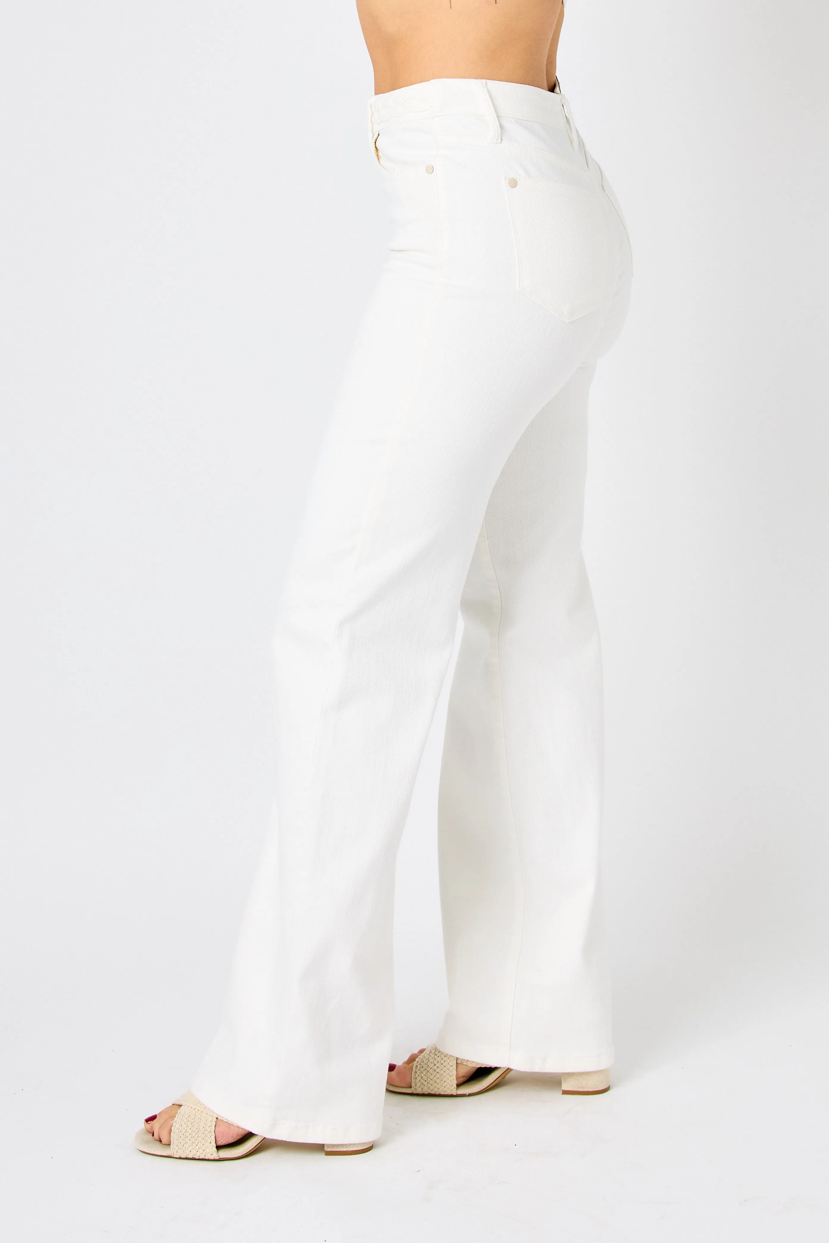 Judy Blue White Jeans Braided Detail Wide Leg