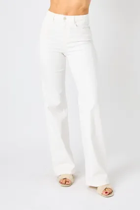 Judy Blue White Jeans Braided Detail Wide Leg