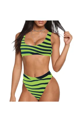 Lime Green Zebra print Sport Top & High-Waisted Bikini Swimsuit