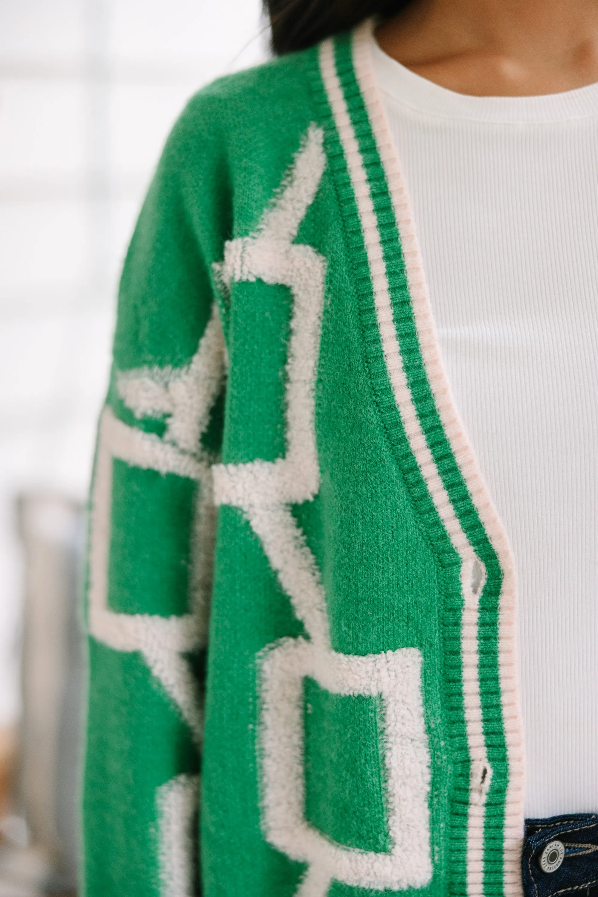 Live In Joy Green Geometric Cardigan