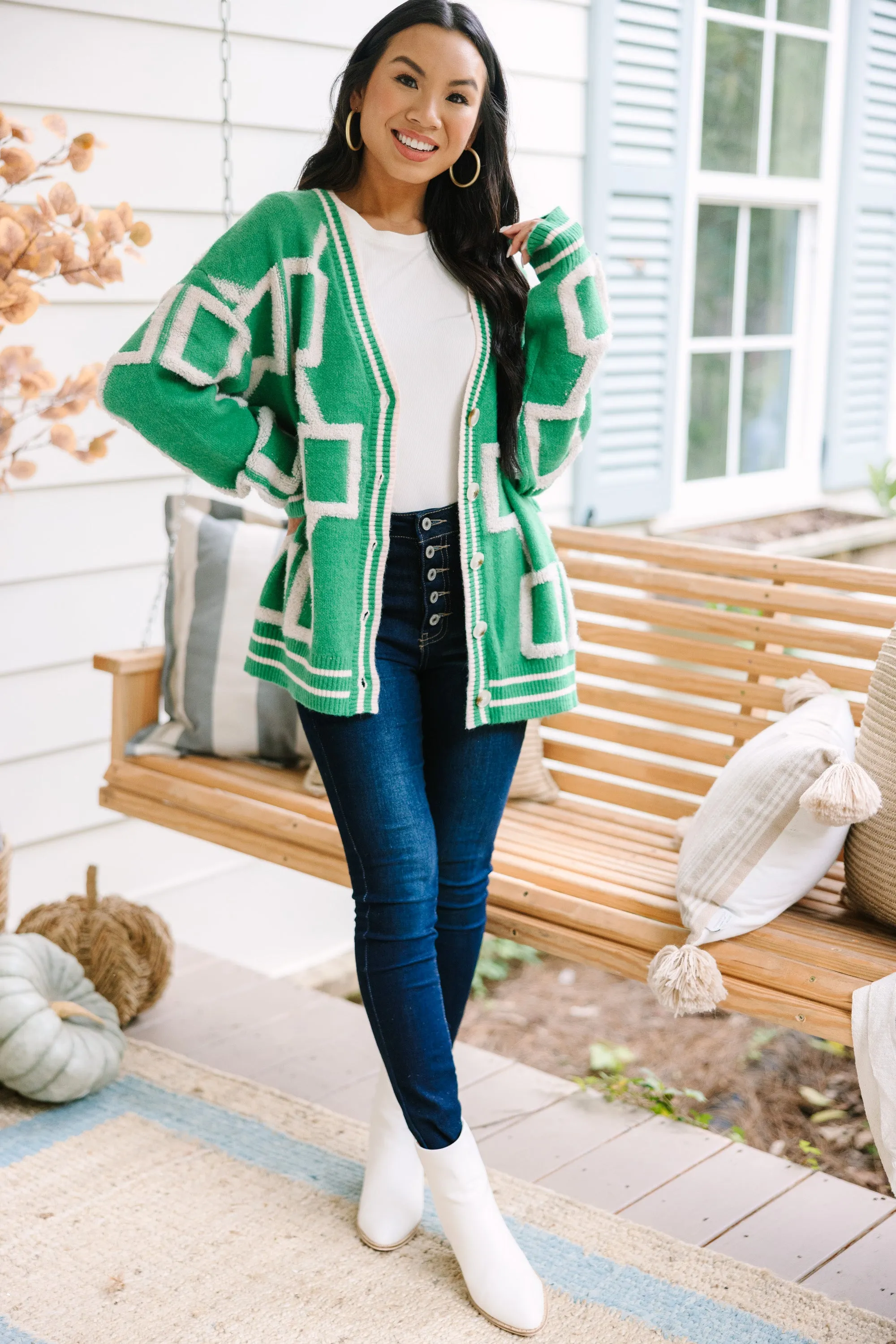 Live In Joy Green Geometric Cardigan