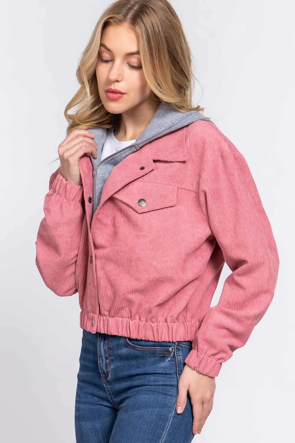 Long Sleeve Hoodie Corduroy Jacket