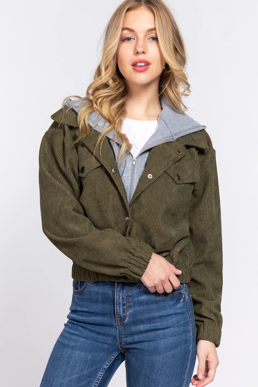 Long Sleeve Hoodie Corduroy Jacket