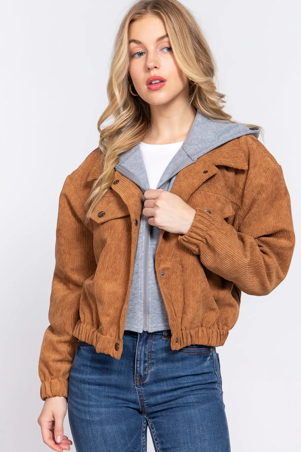 Long Sleeve Hoodie Corduroy Jacket