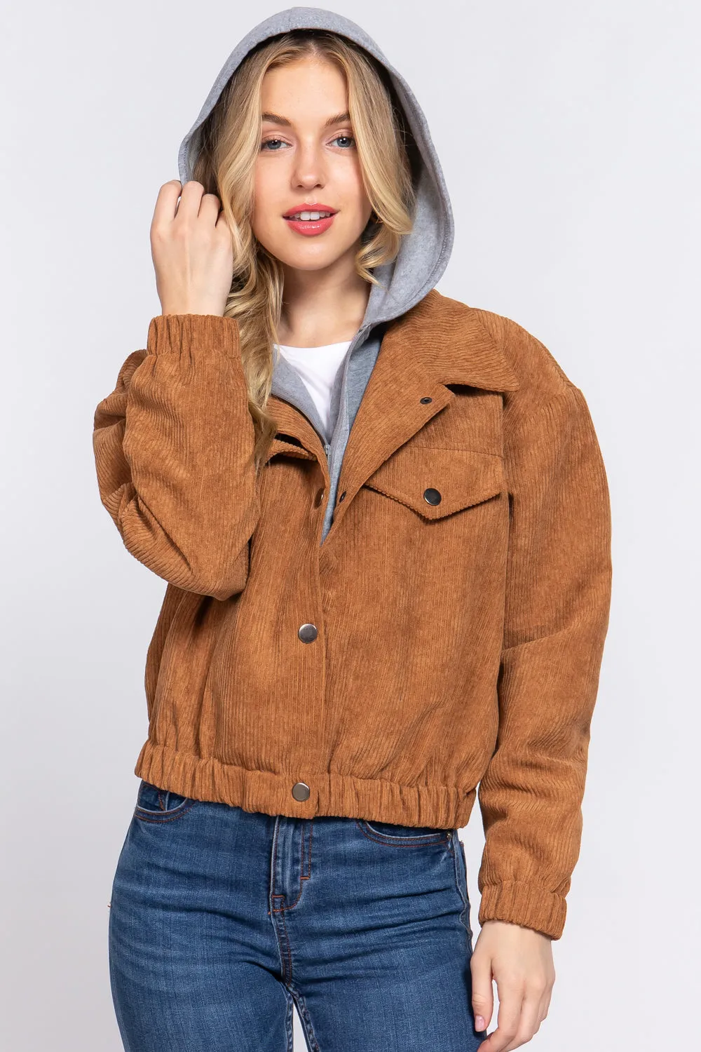 Long Sleeve Hoodie Corduroy Jacket