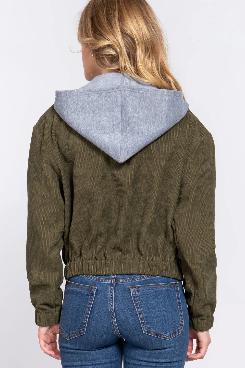 Long Sleeve Hoodie Corduroy Jacket