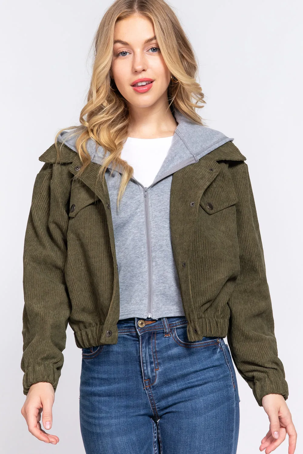 Long Sleeve Hoodie Corduroy Jacket