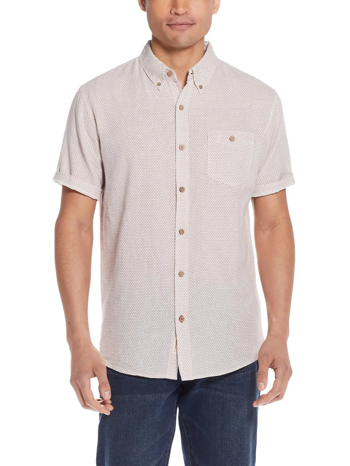 Mens Geometric Linen Button-Down Shirt