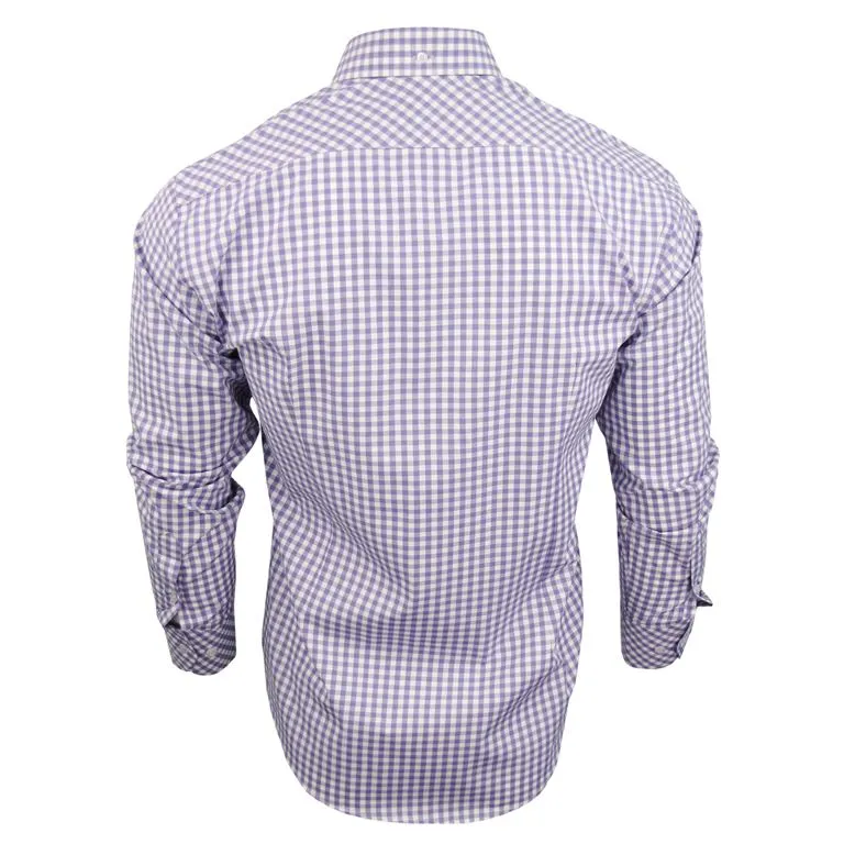 Mens Long Sleeve Gingham Check Shirt Button Down Collar Slim Fit By Xact