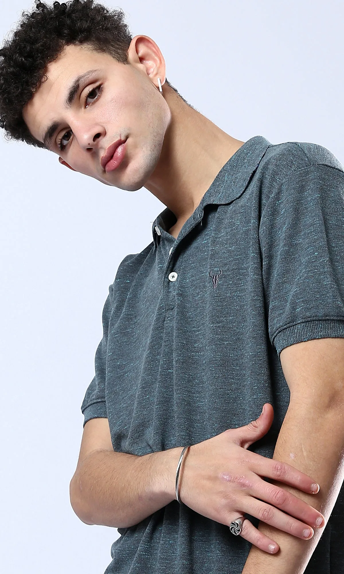 O178885 Heather Dark Grey Short Sleeves Polo Shirt