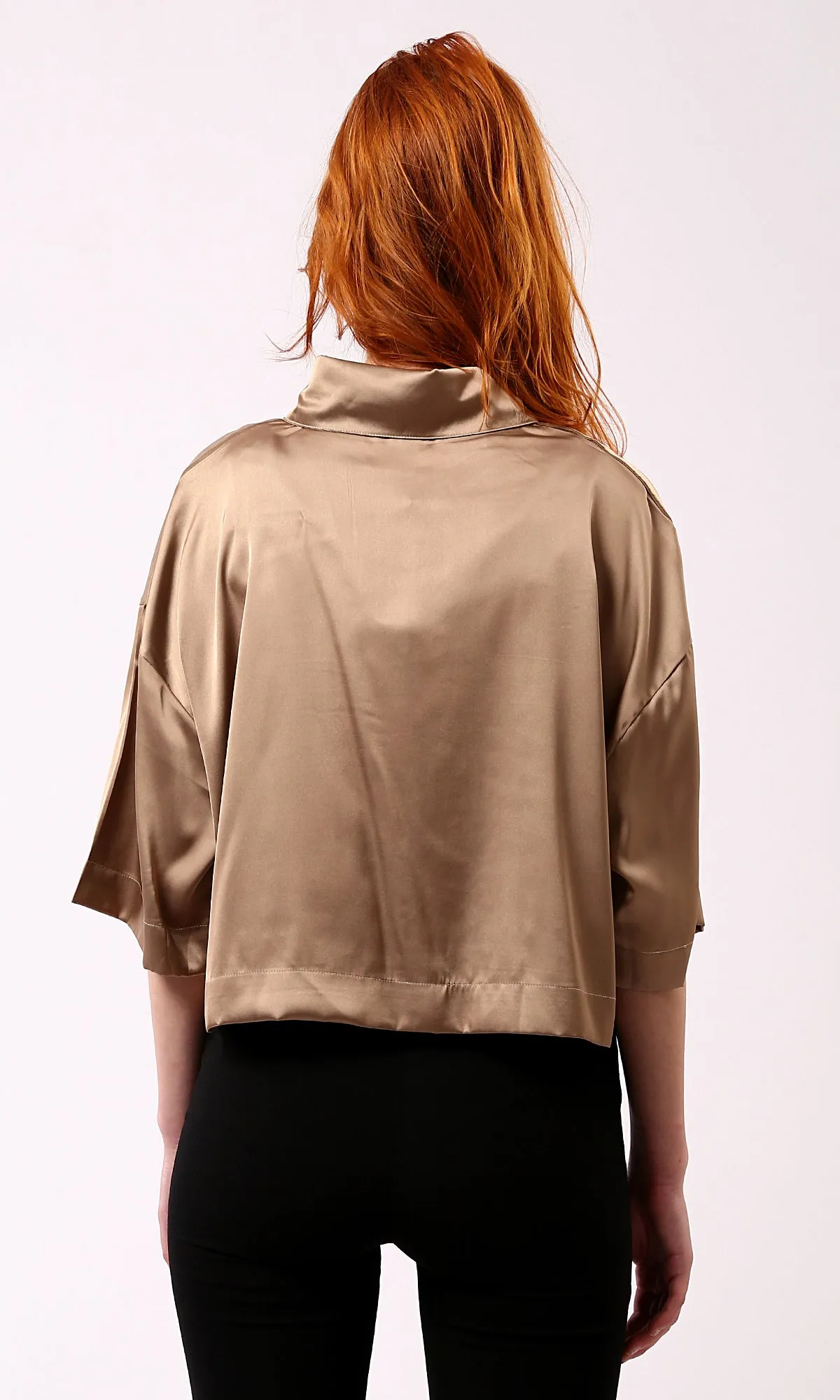 O182044 Dark Gold Shiny Evening Shirt With Front Pockets