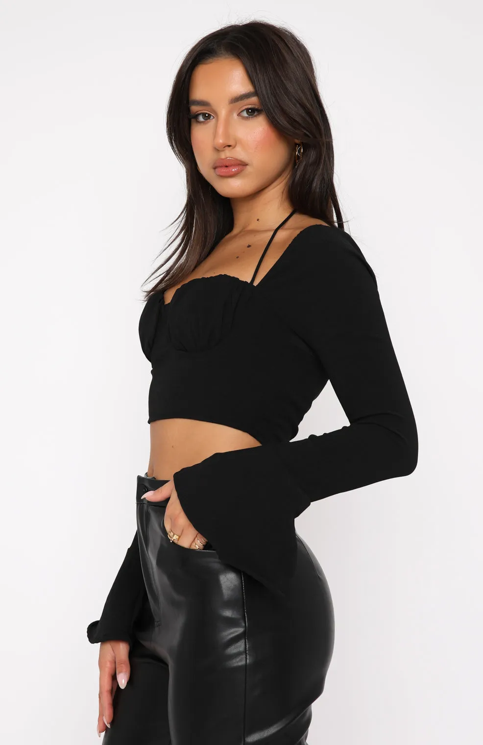 Pause Everything Long Sleeve Bustier Black