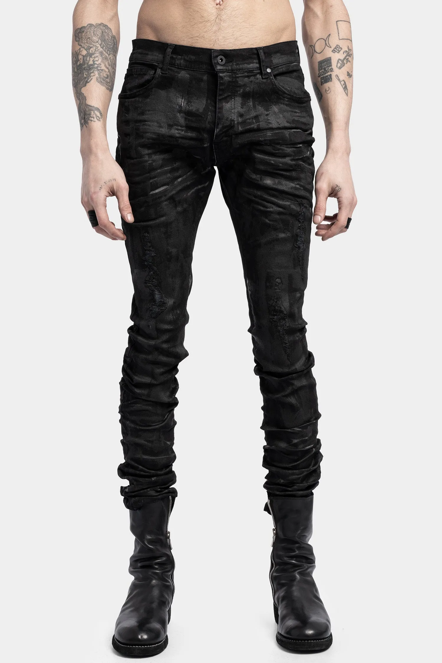 Resinated skinny jeans