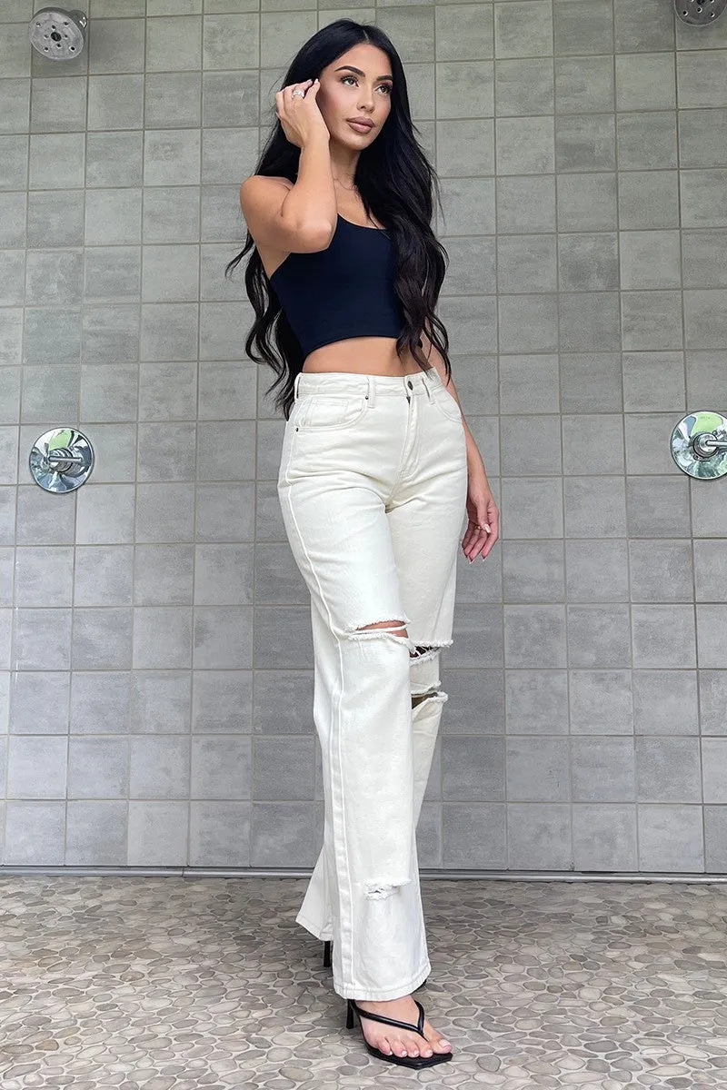 Shannon Distressed Wide Leg Jeans