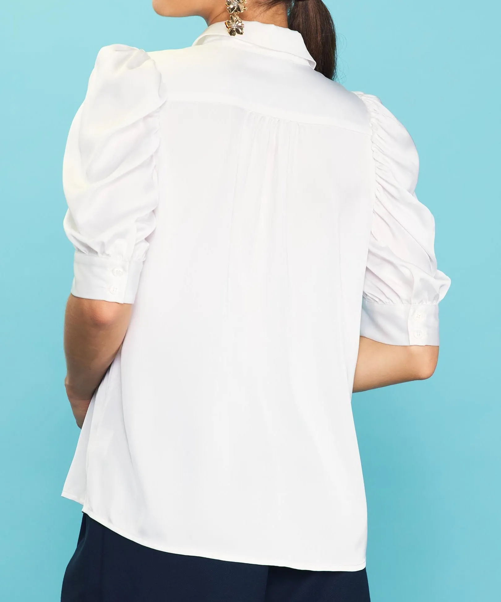 Shirred Sleeve Blouse - White