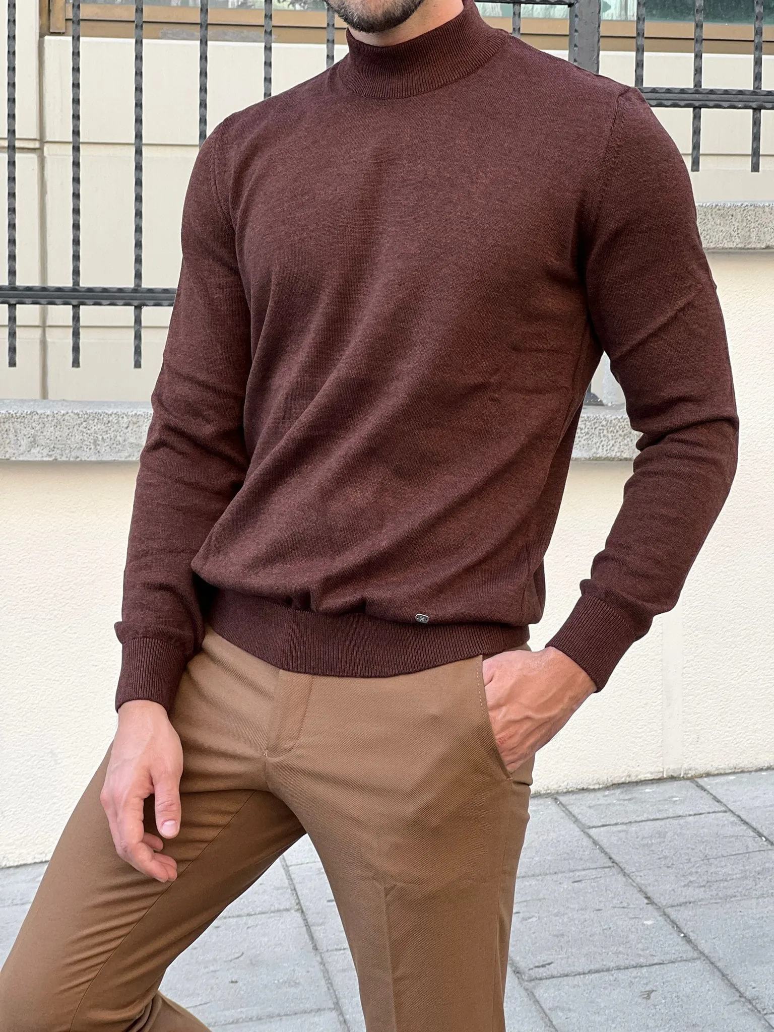 Slim Fit Brown Turtleneck Sweater