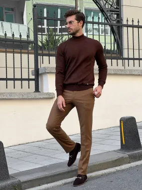 Slim Fit Brown Turtleneck Sweater