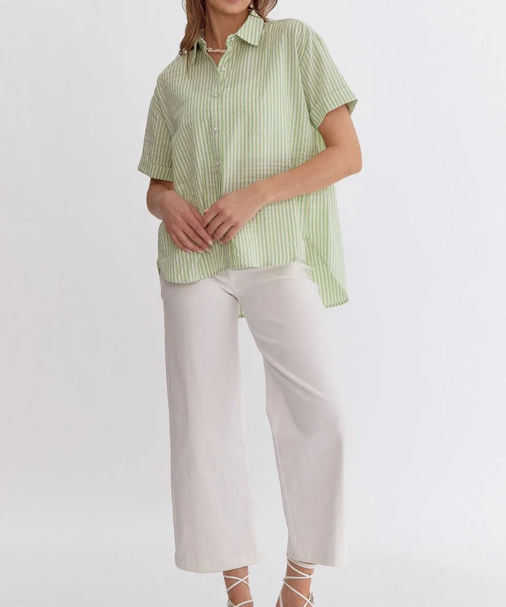 Stripe Button Down Top - Apple Green