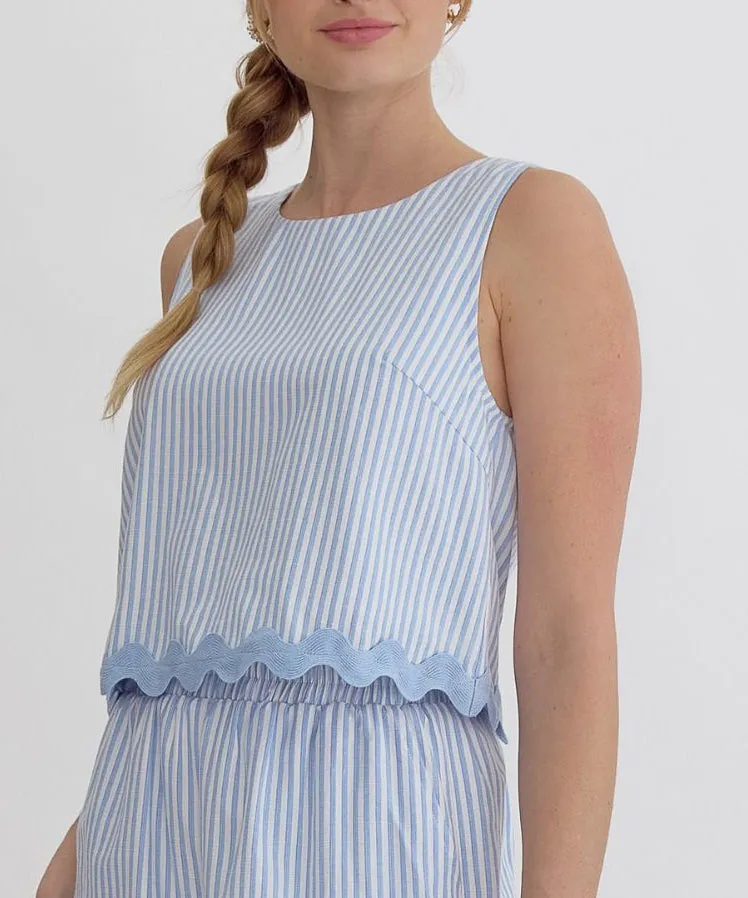 Stripe Top with Ric Rac Trim - Blue