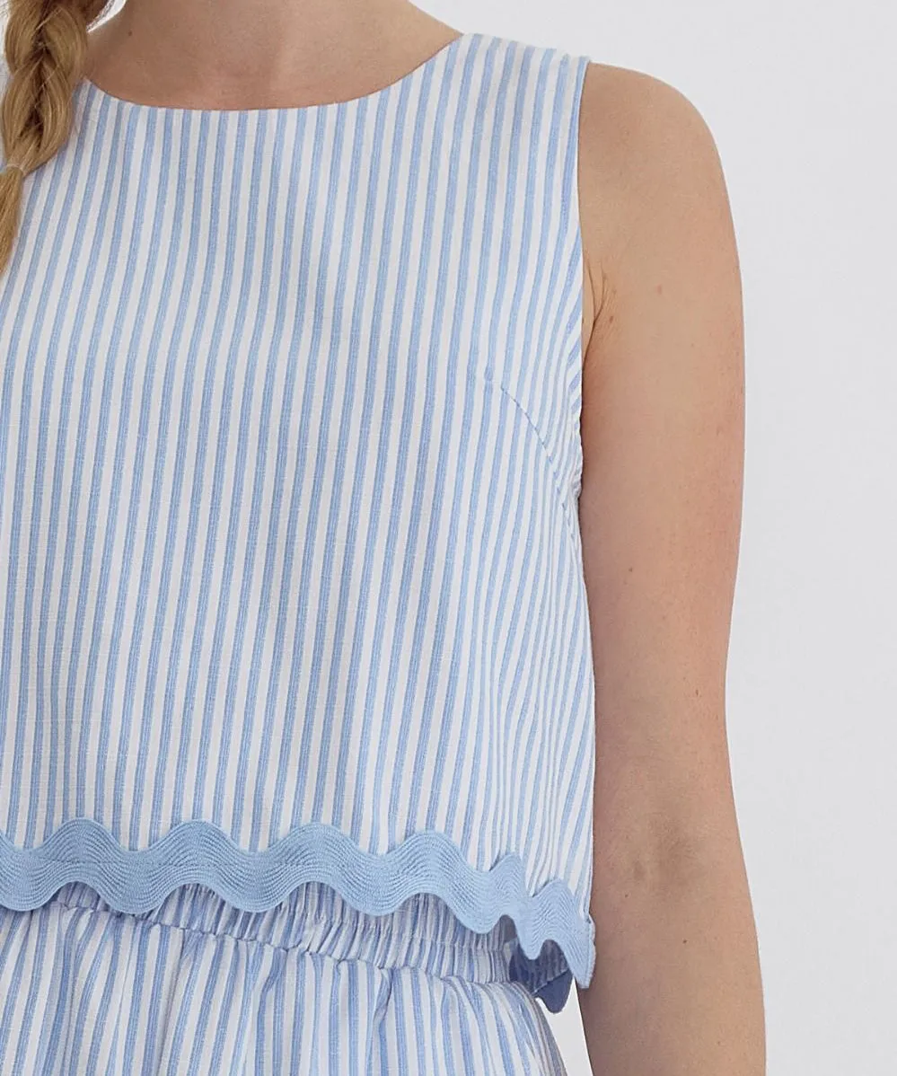 Stripe Top with Ric Rac Trim - Blue