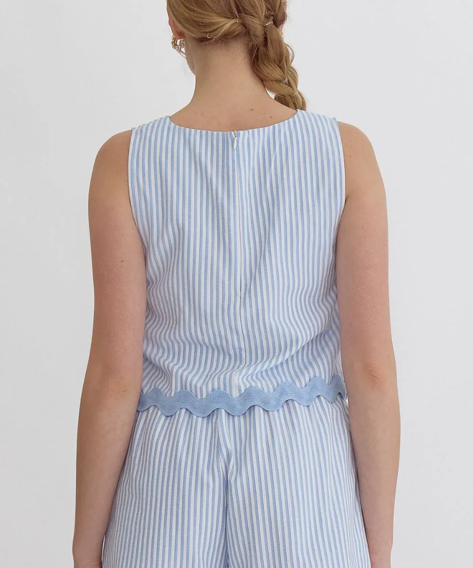 Stripe Top with Ric Rac Trim - Blue