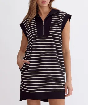 Striped Mini Dress - Black