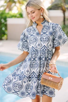 Take You Out Navy Blue Embroidered Dress