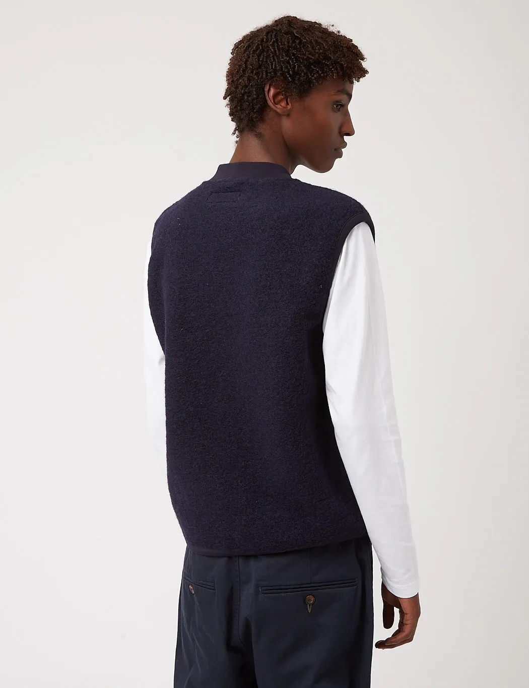 Universal Works Zip Waistcoat (Wool Fleece) - Navy Blue