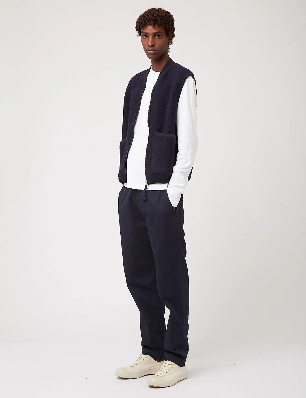 Universal Works Zip Waistcoat (Wool Fleece) - Navy Blue