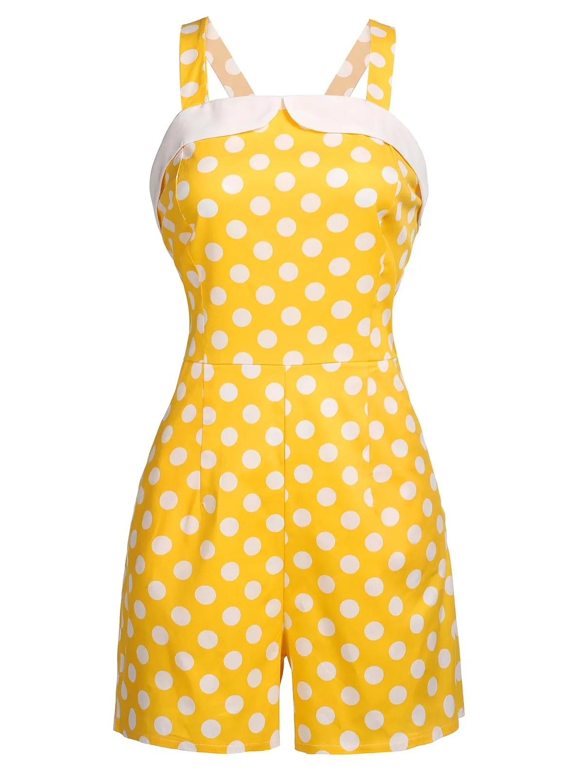 Yellow 1950s Polka Dot Strap Romper