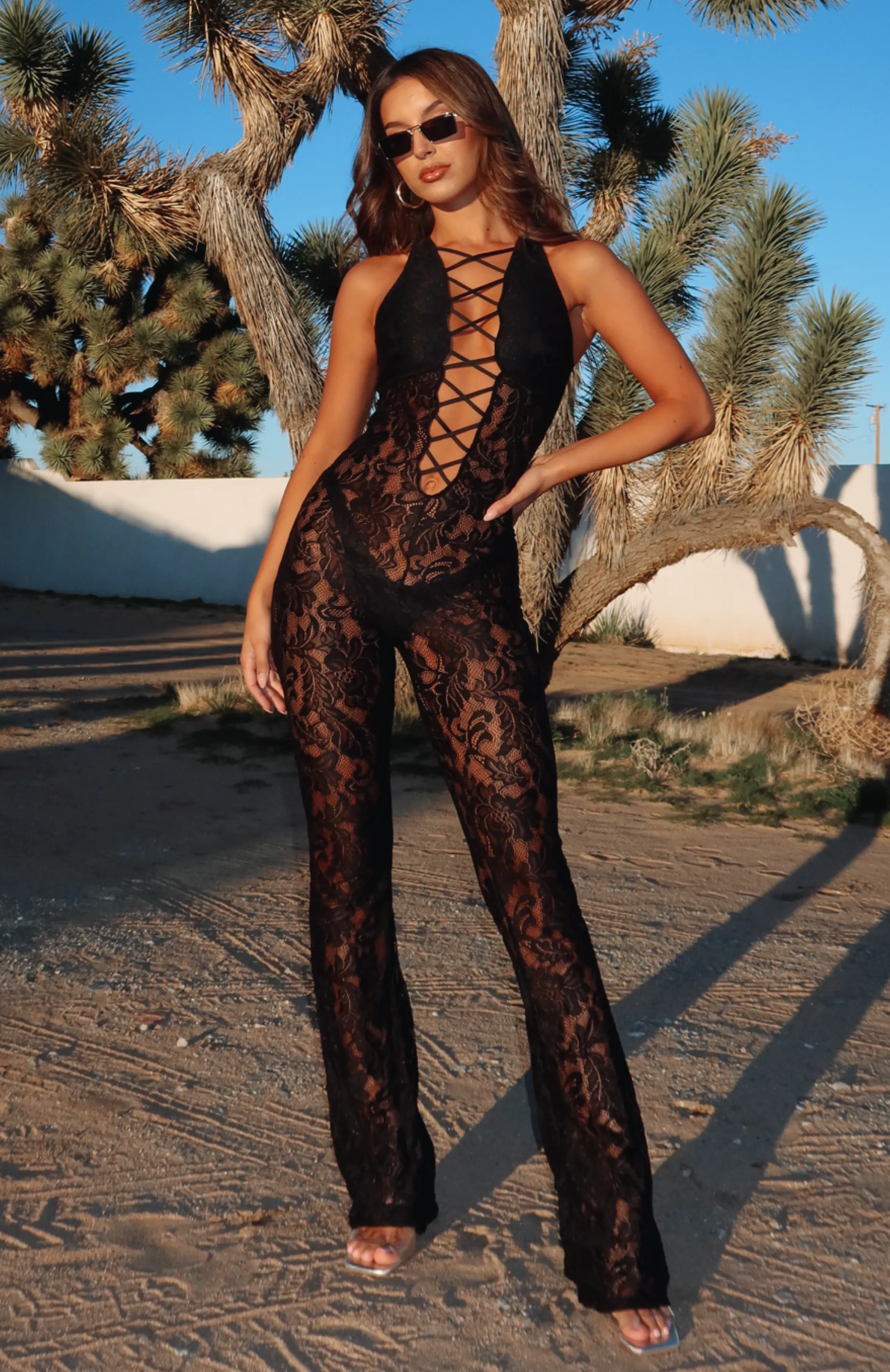 You Gotta Be Lace Jumpsuit Black